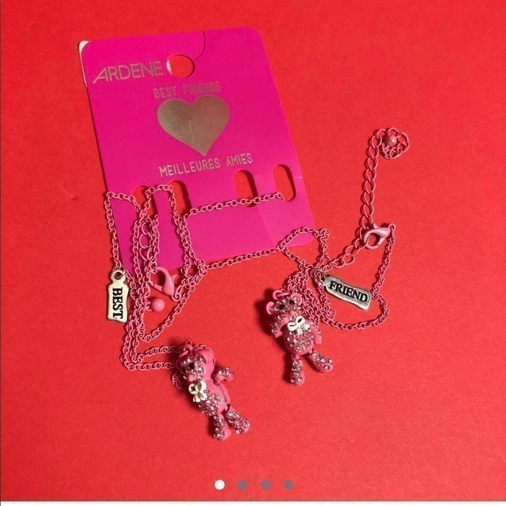 Pink teddy bear best friend necklaces 🤍💗